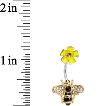 Load image into Gallery viewer, Clear Gem Pardon Me Honey Bee Yellow Flower Double Mount Belly Ring
