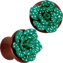 将图片加载到图库查看器，Handcrafted Rosewood Speckled Green Succulent Saddle Plug Set Sizes 14mm to 20mm
