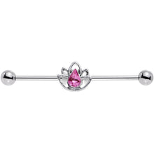 Load image into Gallery viewer, 14G Pink Gem Lonely Lotus Flower Industrial Barbell 38mm
