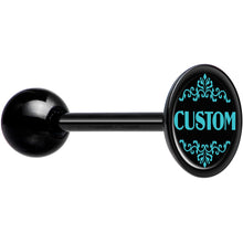 Load image into Gallery viewer, Custom Teal Personalized Name Black Barbell Tongue Ring
