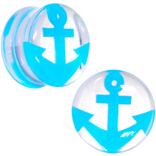 Load image into Gallery viewer, Clear Acrylic Double Flare Blue Turquoise  Anchor Saddle Plug Set 18mm - 20mm
