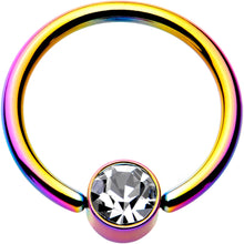 Load image into Gallery viewer, 14G 1/2 Clear Gem 5mm Disc Rainbow IP BCR Captive Ring
