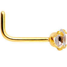 Load image into Gallery viewer, 20G 1/4 Clear 3mm CZ Gem Gold IP L-Shape Nose Ring

