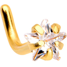 Load image into Gallery viewer, 18G 1/4 Clear Star 3mm CZ Gem Gold IP L-Shape Nose Ring
