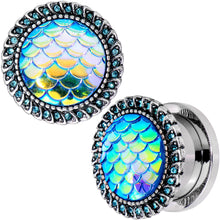 Load image into Gallery viewer, Aqua Gem Iridescent Blue Mermaid Scale Screw Fit Plug Set 6mm to 22mm
