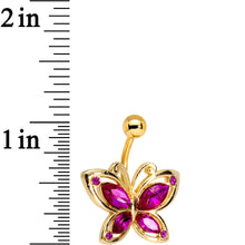 Load image into Gallery viewer, Pink Gem Gold PVD Burst of Color Butterfly Belly Ring

