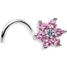 Load image into Gallery viewer, 18G 1/4 Pink and Clear CZ Gem Flower Right Nose Screw
