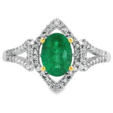 Load image into Gallery viewer, .94ct Emerald Diamond Ring 14KT White Gold
