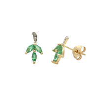 将图片加载到图库查看器，.39ct Emerald Diamond Earrings 10KT Yellow Gold
