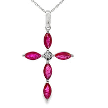 Load image into Gallery viewer, Ruby Diamond Cross Religious Pendant 10KT White Gold
