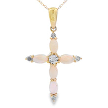 Load image into Gallery viewer, Opal Diamond Cross Religious Pendant 10KT Yellow Gold
