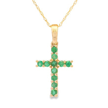 Load image into Gallery viewer, .20ct Emerald Cross Religious Pendant 14KT Yellow Gold
