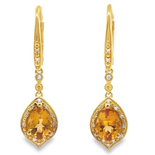 Load image into Gallery viewer, 1.88ct Citrine Diamond Dangle Earrings 10KT Yellow Gold
