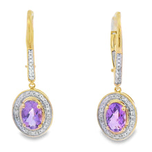 Load image into Gallery viewer, .98ct Amethyst Diamond Dangle Earrings 10KT Yellow Gold
