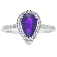 将图片加载到图库查看器，.98ct Amethyst Diamond Ring 14KT White Gold

