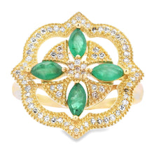 将图片加载到图库查看器，.69ct Emerald Diamond Ring 14KT Yellow Gold
