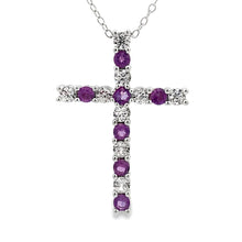将图片加载到图库查看器，.50ct Amethyst Cross Religious Pendant Sterling Silver
