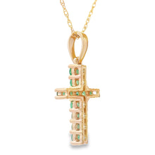 Load image into Gallery viewer, .20ct Emerald Cross Religious Pendant 14KT Yellow Gold
