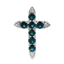 Load image into Gallery viewer, 1.68ct Sapphire Cross Religious Pendant 14KT White Gold

