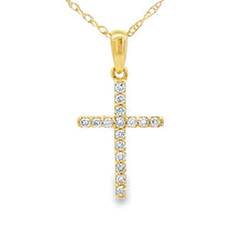 Load image into Gallery viewer, .10ct Diamond Cross Religious Pendant 14KT Yellow Gold
