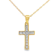 Load image into Gallery viewer, .12ct Diamond Cross Religious Pendant 14KT Yellow Gold
