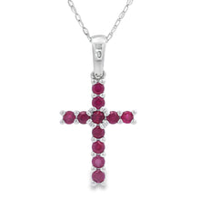 将图片加载到图库查看器，.29ct Ruby Cross Religious Pendant 14KT White Gold
