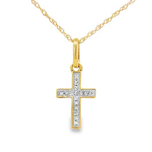 Load image into Gallery viewer, .04ct Diamond Cross Religious Pendant 10KT Yellow Gold

