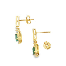 将图片加载到图库查看器，.95ct Emerald Diamond Dangle Earrings 10KT Yellow Gold
