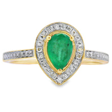 将图片加载到图库查看器，.42ct Emerald Diamond Ring 10KT Yellow Gold
