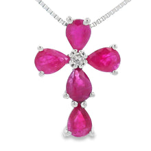将图片加载到图库查看器，Ruby Diamond Cross Religious Pendant 10KT White Gold
