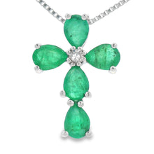 Load image into Gallery viewer, Emerald Diamond Cross Religious Pendant 10KT White Gold

