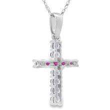 将图片加载到图库查看器，.29ct Ruby Cross Religious Pendant 14KT White Gold
