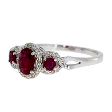 将图片加载到图库查看器，1.04ct Ruby Diamond 3 Stone Ring 14KT White Gold
