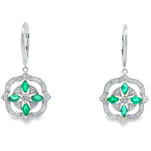 将图片加载到图库查看器，1.44ct Emerald Diamond Dangle Earrings 14KT White Gold
