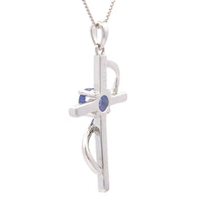 Load image into Gallery viewer, .50ct Tanzanite Cross Religious Pendant Sterling Silver

