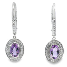Load image into Gallery viewer, .98ct Amethyst Diamond Dangle Earrings 10KT White Gold
