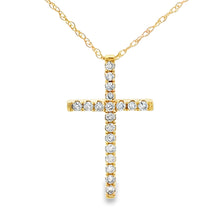 Load image into Gallery viewer, .19ct Diamond Cross Religious Pendant 14KT Yellow Gold
