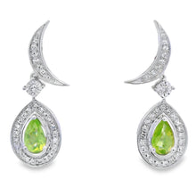 Load image into Gallery viewer, .52ct Peridot Diamond Dangle Earrings 10KT White Gold

