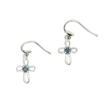 Load image into Gallery viewer, .27ct Sapphire Cross Earrings 10KT White Gold
