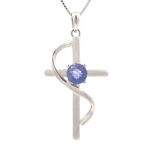 Load image into Gallery viewer, .50ct Tanzanite Cross Religious Pendant Sterling Silver
