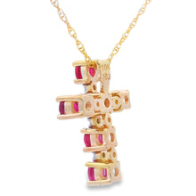 将图片加载到图库查看器，Ruby Diamond Cross Religious Pendant 10KT Yellow Gold
