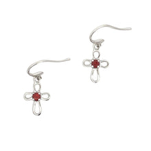 Load image into Gallery viewer, .29ct Garnet Cross Earrings 10KT White Gold
