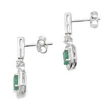 Load image into Gallery viewer, .95ct Emerald Diamond Dangle Earrings 10KT White Gold
