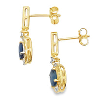 Load image into Gallery viewer, Sapphire Diamond Dangle Earrings 10KT Yellow Gold
