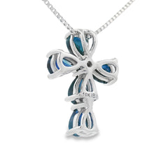 Load image into Gallery viewer, .82ct Sapphire Cross Religious Pendant 10KT White Gold
