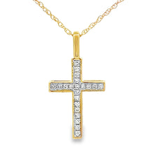 将图片加载到图库查看器，.07ct Diamond Cross Religious Pendant 10KT Yellow Gold

