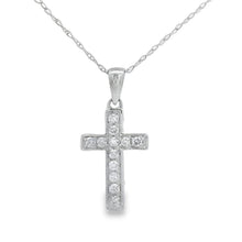 Load image into Gallery viewer, .12ct Diamond Cross Religious Pendant 14KT White Gold
