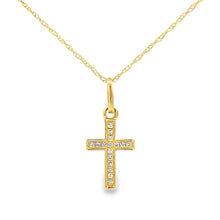 Load image into Gallery viewer, .05ct Diamond Cross Religious Pendant 14KT Yellow Gold

