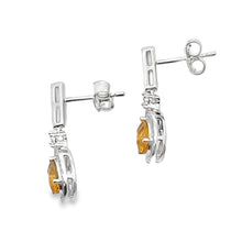 将图片加载到图库查看器，.89ct Citrine Diamond Dangle Earrings 10KT White Gold
