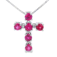 Load image into Gallery viewer, Ruby Diamond Cross Religious Pendant 10KT White Gold
